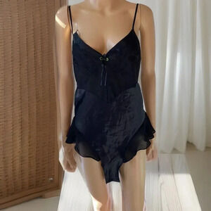 Vintage Y2K Tank Top Bodysuit Whimsigoth Lady M Black Sweetheart Neck Goth Satin